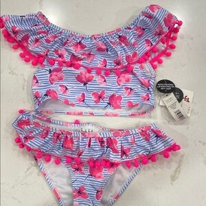 Floral Off-Shoulder Bikini with Pom Poms